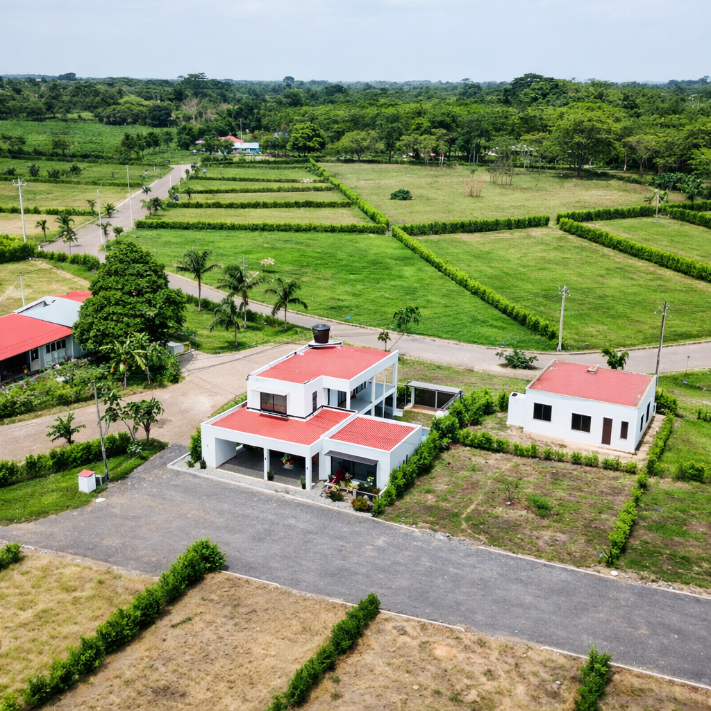 casas modernas en el campo verde