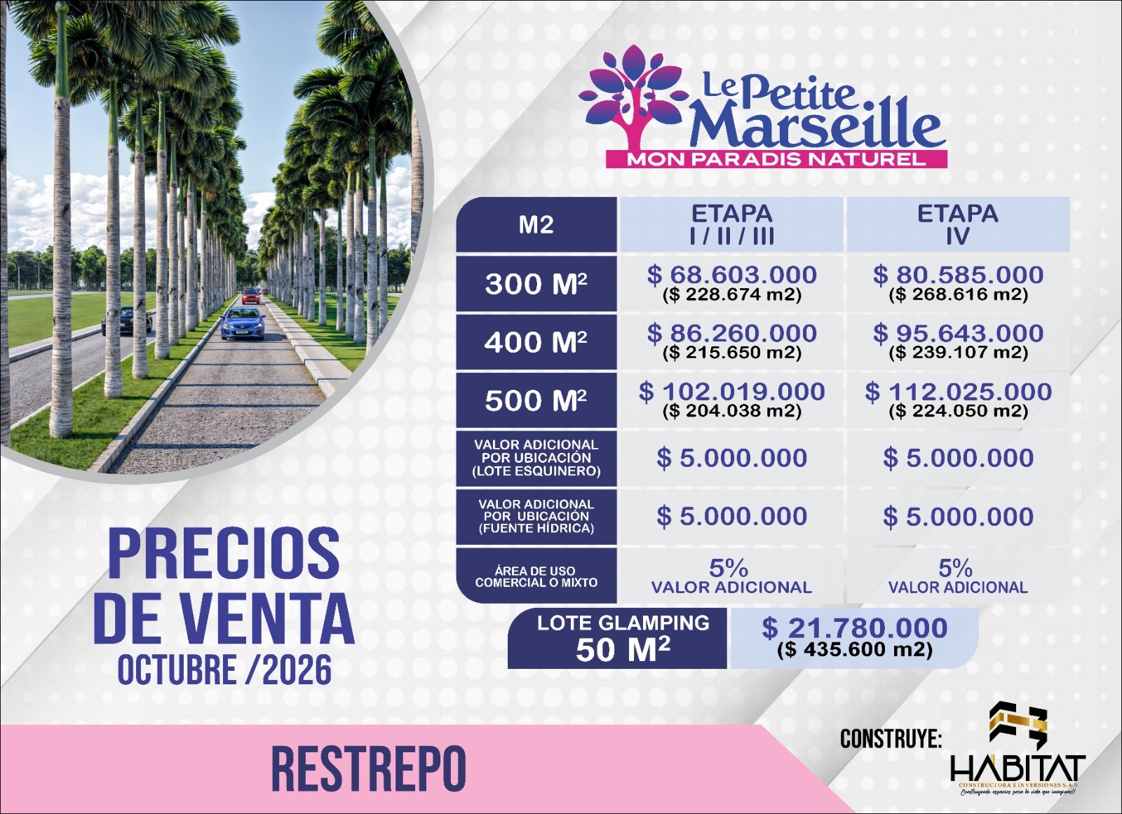 Precios de venta Le Petite Marseille Restrepo octubre 2026