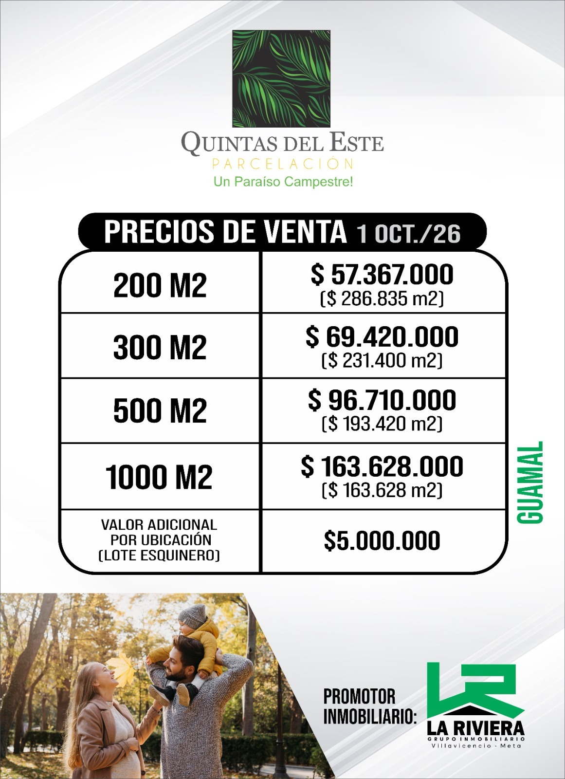 Precios de venta Quintas del Este Guamal octubre 2026