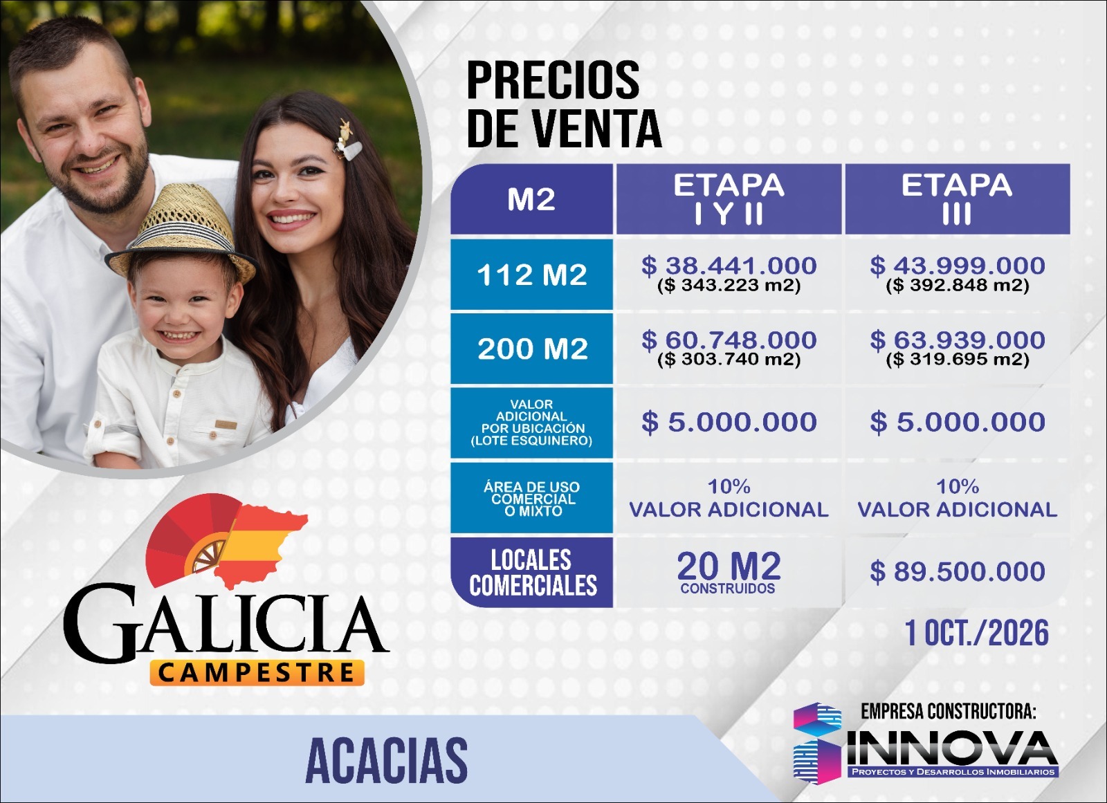 Precios de venta Galicia Campestre Acacías octubre 2026