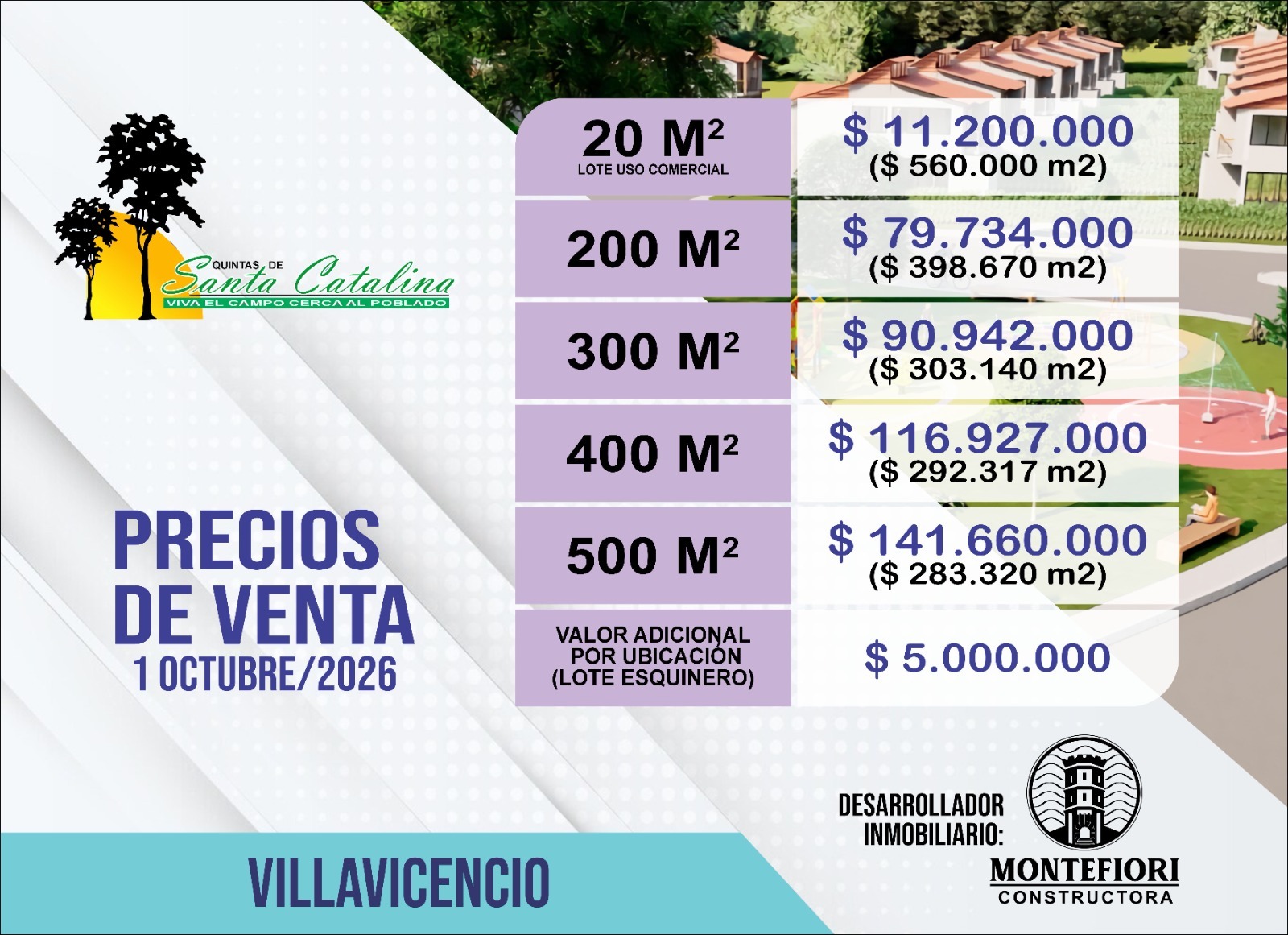 Precios de venta Quintas de Santa Catalina Villavicencio octubre 2026