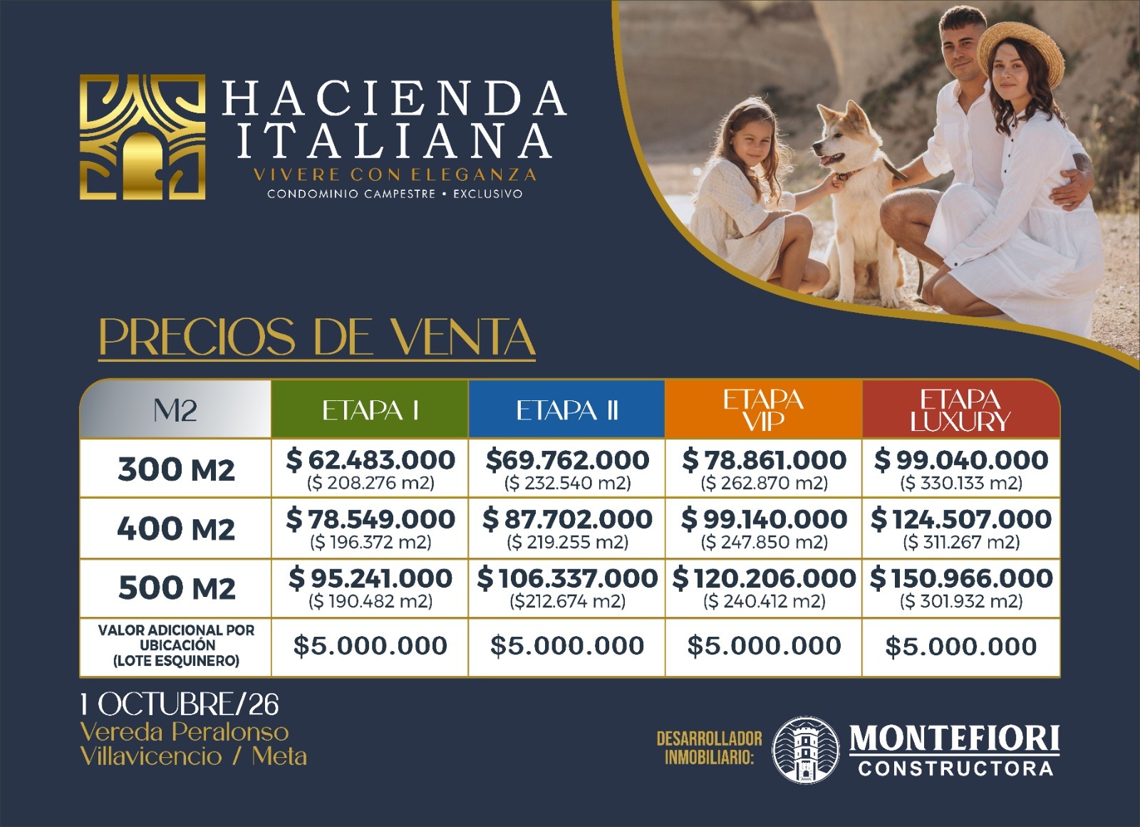 Precios de venta Hacienda Italiana Villavicencio octubre 2026