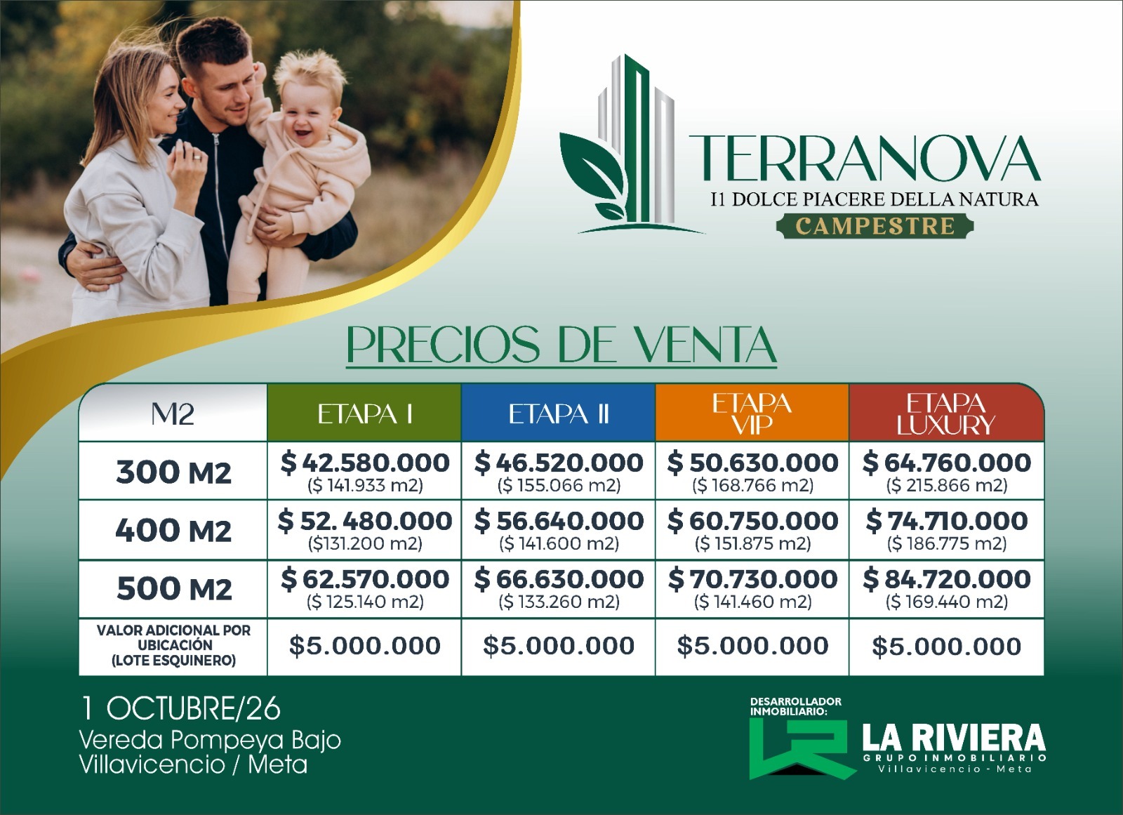 Precios de venta Terranova Campestre Villavicencio octubre 2026